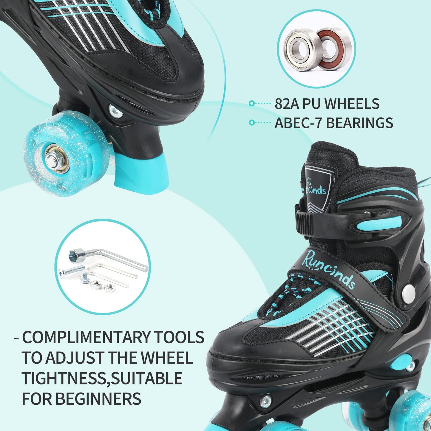 Runcinds Patins à roulettes réglables pour Enfants pour garçons Filles, Patins à roulettes pour Tout-Petits pour débutants avec Roues Lumineuses