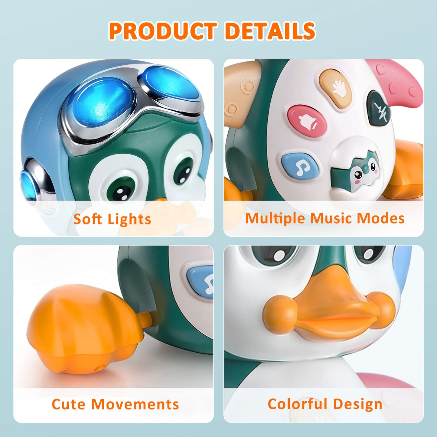 MOONTOY Jouet Musical Enfant 1 an, Rampants avec Musique et lumières,Jouet pour Bébé Pingouin 6-12 Mois, Jouet éducatif d’éveil pour Garçon Fille,Cadeaux Jouet Précoces 6 9 12 24 Mois