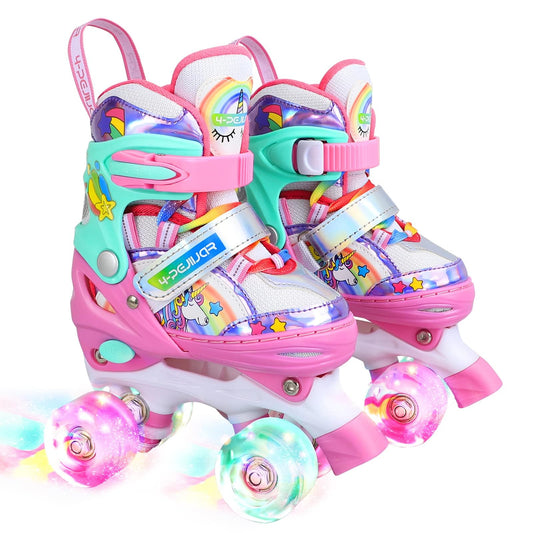 Patins à roulettes Licorne Enfants Rollers Quad Réglable Patins à roulettes Lumineux Taille Réglable pour Filles Garçons Débutants