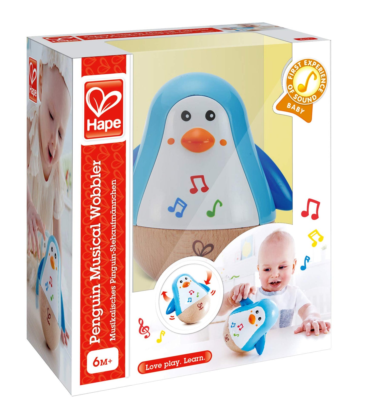 Hape Pingouin Culbuto Musical - Jouet Musical en Bois pour Enfant - Jouet d'Éveil de Motricité pour Bébé dès 6 Mois - Jouet Éducatif - Jeu de Musique Fille et Garçon - Cadeau Naissance