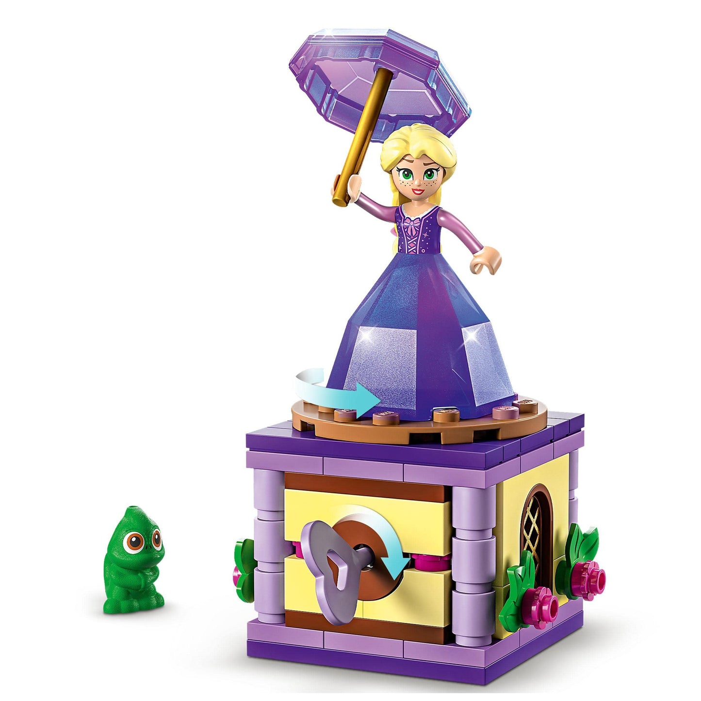 LEGO 43214 Disney Princesse Raiponce Tourbillonnante, Jouet de Construction avec Mini-Poupée Robe Diamant et Figurine Pascal Le Caméléon, Enfants 5 Ans