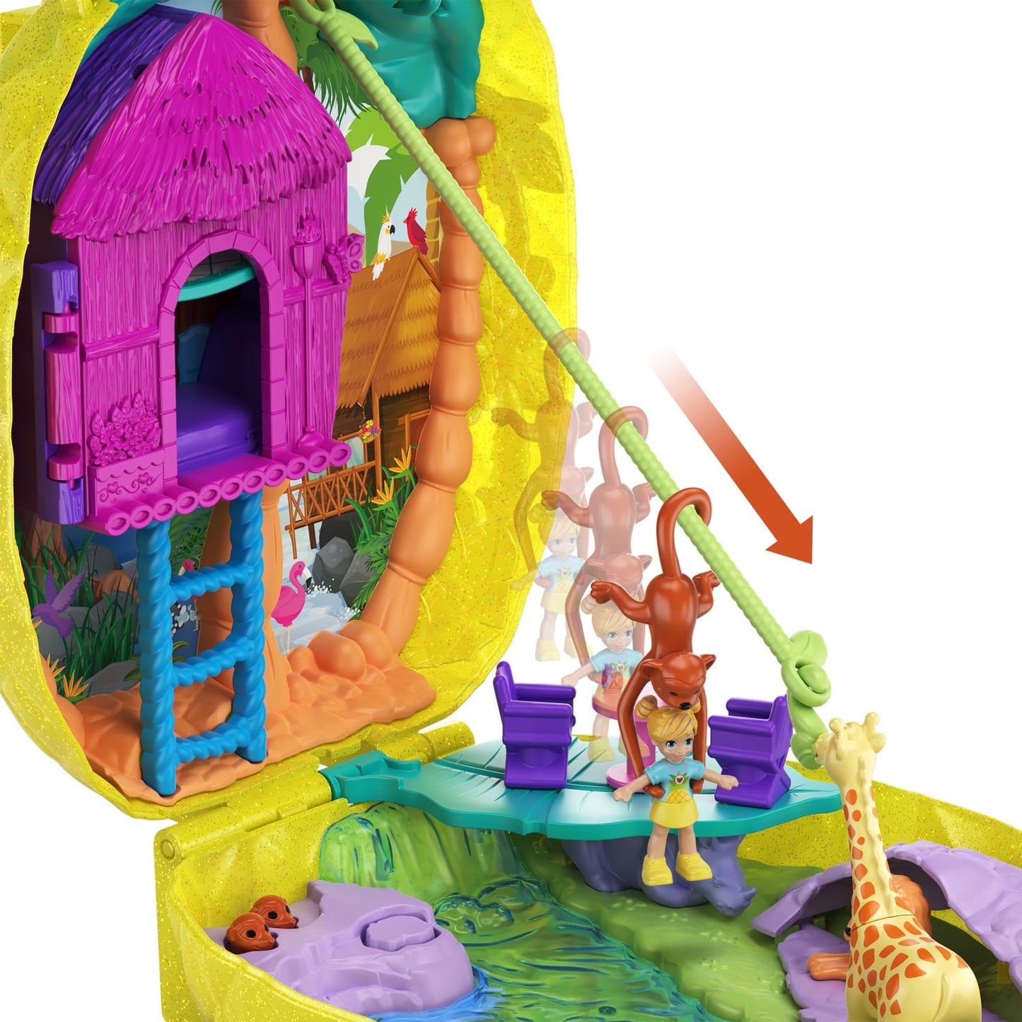 Polly Pocket Coffret Sac à Surprises Ananas avec Mini-Figurines Polly et Lila, Accessoires et Autocollants, Jouet Enfant, édition 2020, GKJ64