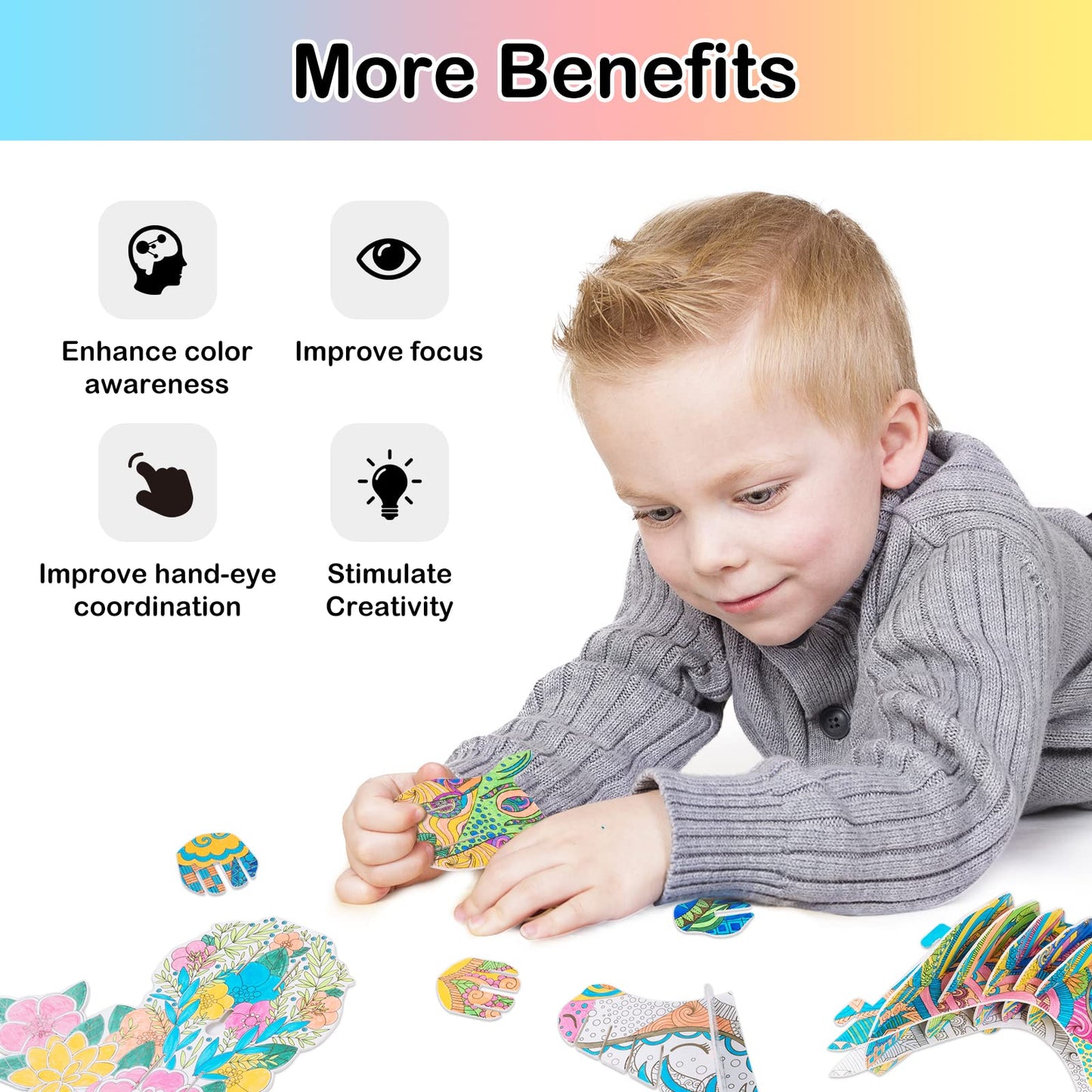 Hautton Puzzle à colorier 3D, Loisirs créatifs, Cadeau pour Adultes et Enfants, Meilleur Anniversaire pour Filles et garçons – Licorne