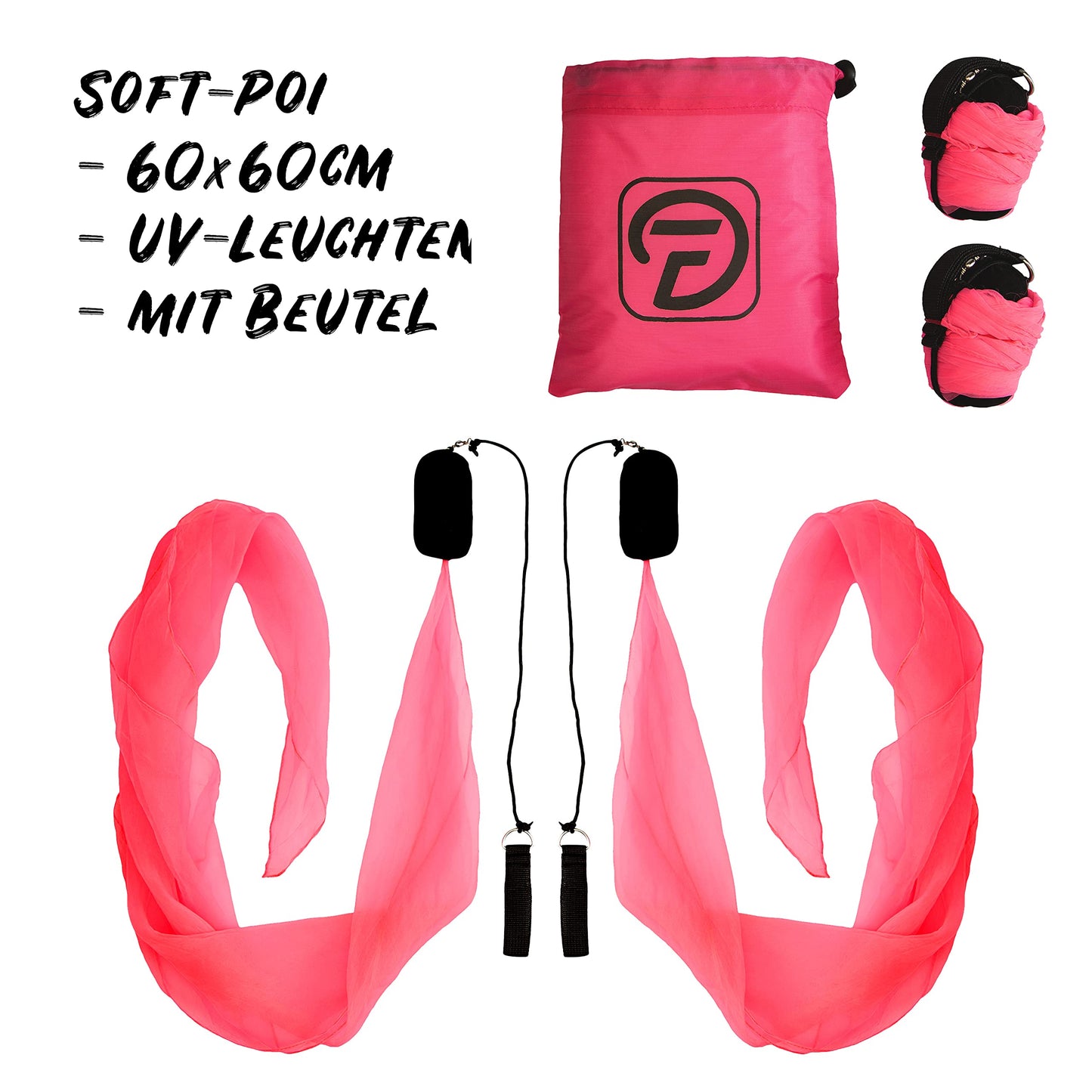Diabolo Freizeitsport Set de Jonglage pour Débutants avec Diabolo Basic (Rose) et Paire de Poi Lumineux UV (Rose)- Guide inclu (ENG/DE) - Idéal pour Cadeau