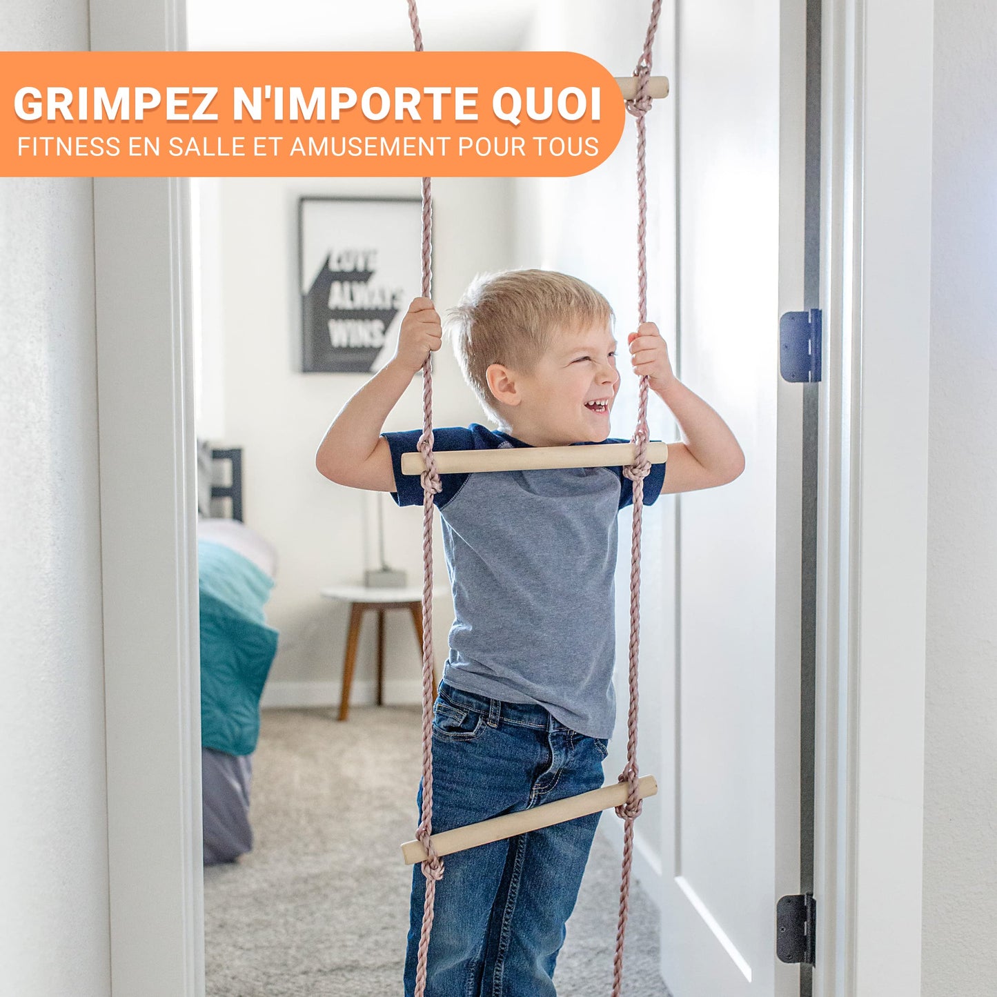 Gym1 – Salle de Sport intérieure de Luxe pour Aire de Jeux pour Enfants, balançoire de Porte Bleue pour Enfants, Anneaux en Plastique, échelle d'escalade et Barre de Traction 4 pièces