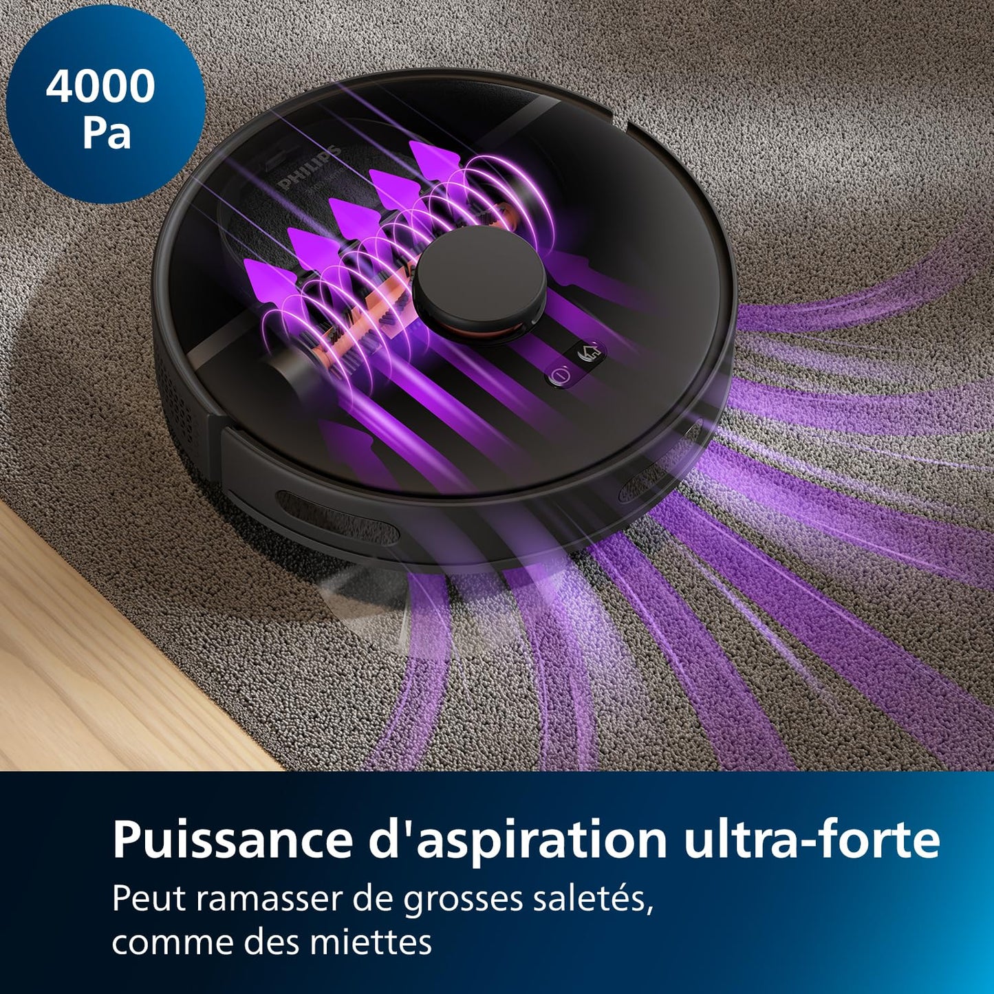 Philips Robot Aspiration/Lavage Homerun Série 3000, Haute Puissance d'aspiration (4000 Pa), Navigation Laser, Autonomie 200 Min, Station de vidage Auto, Aspirateur-Robot, App, Noir (XU3100/01)