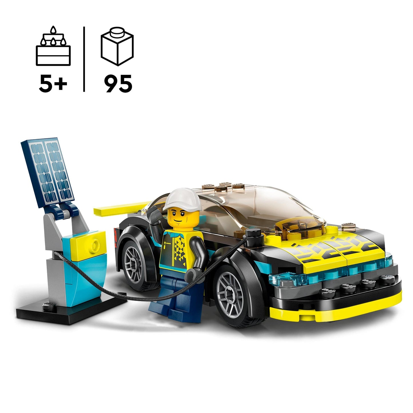 LEGO 60383 City La Voiture de Sport Électrique, Jouet pour Garçons et Filles de 5 Ans, Set de Voiture de Course, avec Minifigurine de Pilote, Idée Cadeau