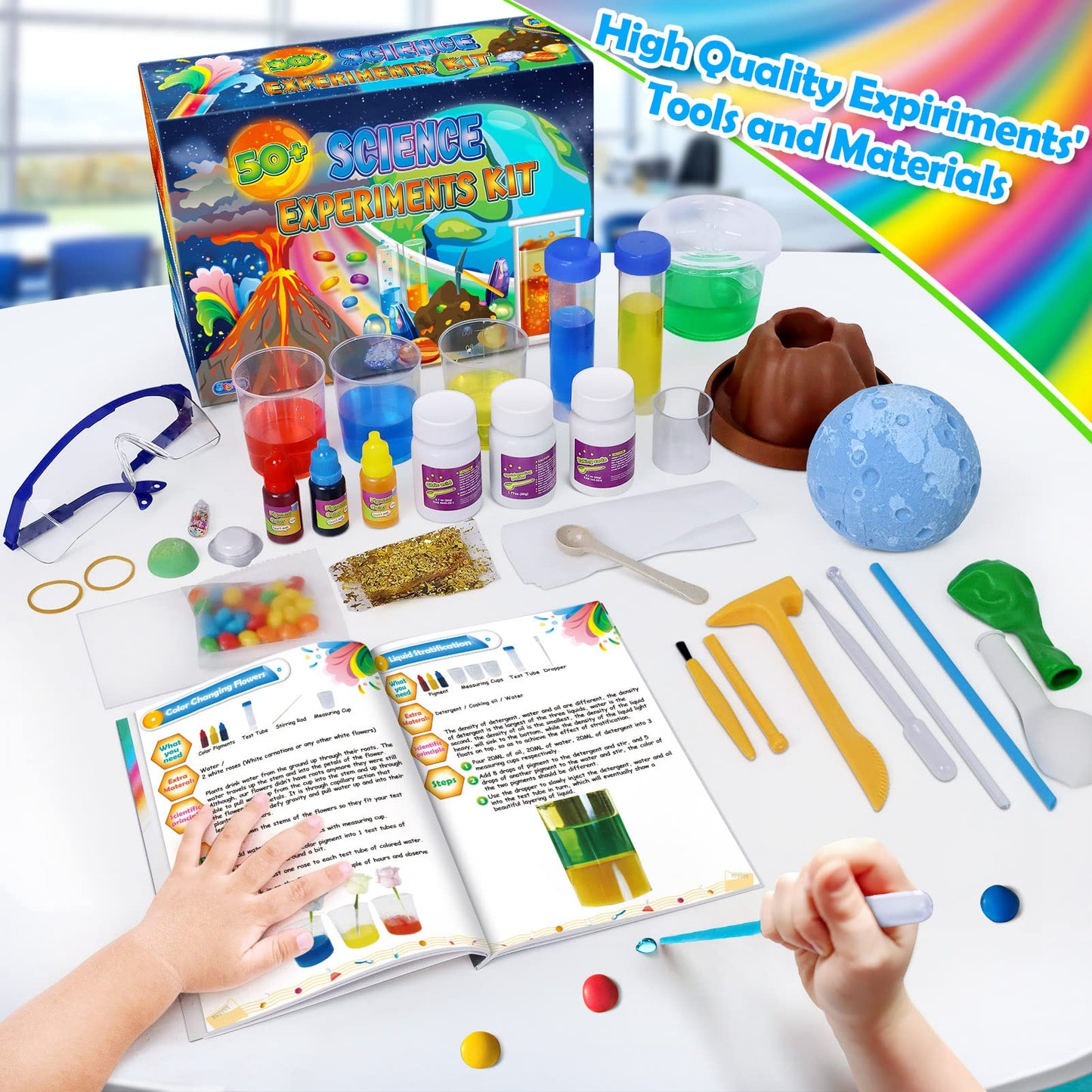 UNGLINGA 50+ Experiences Scientifiques Enfants, Science STEM Éducatifs Activités Laboratoire de Chimie et Kit Volcan, Fouille de Pierres Précieuses