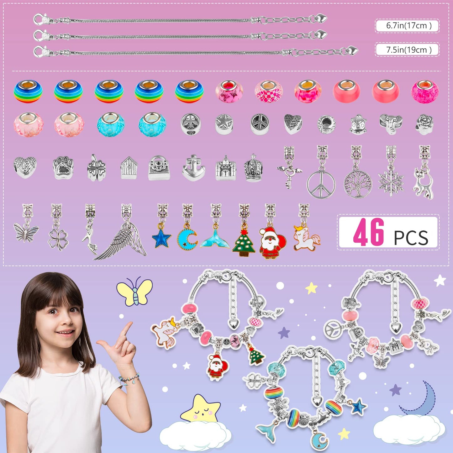 HYASIA Licorne 5-12 Ans Enfant Jouet, Pandora 5+ Ans, Charms Bracelet Kit Fabrication Creation Bijoux Calendrier de l'avent Fille, Idée Cadeau Anniversaire Fille