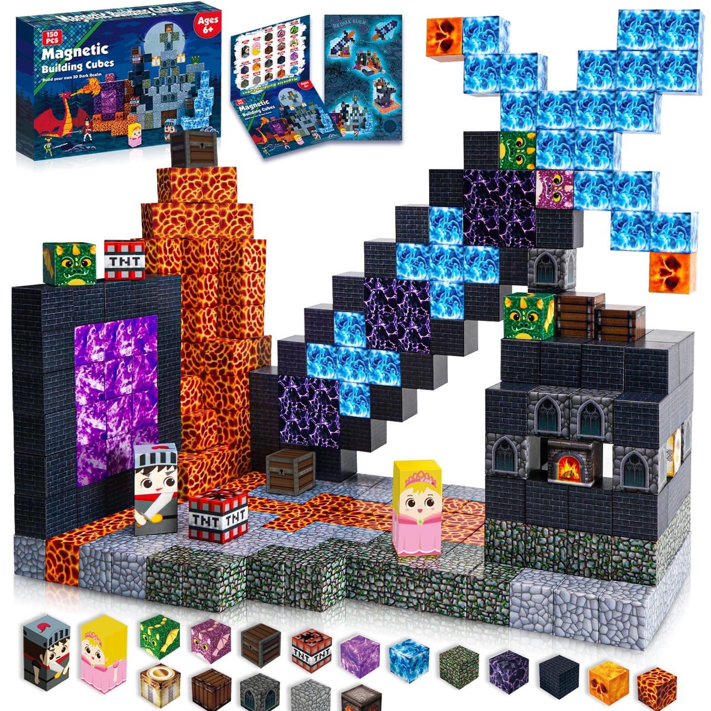Monde de Construction magnetique Enfant Ton Monde Bloc de Construction magnétique Édition Sauvetage de la Princesse Blocs Magnétiques 150 Pièces Jouet pour Enfants à partir de 5 6 7 8 9