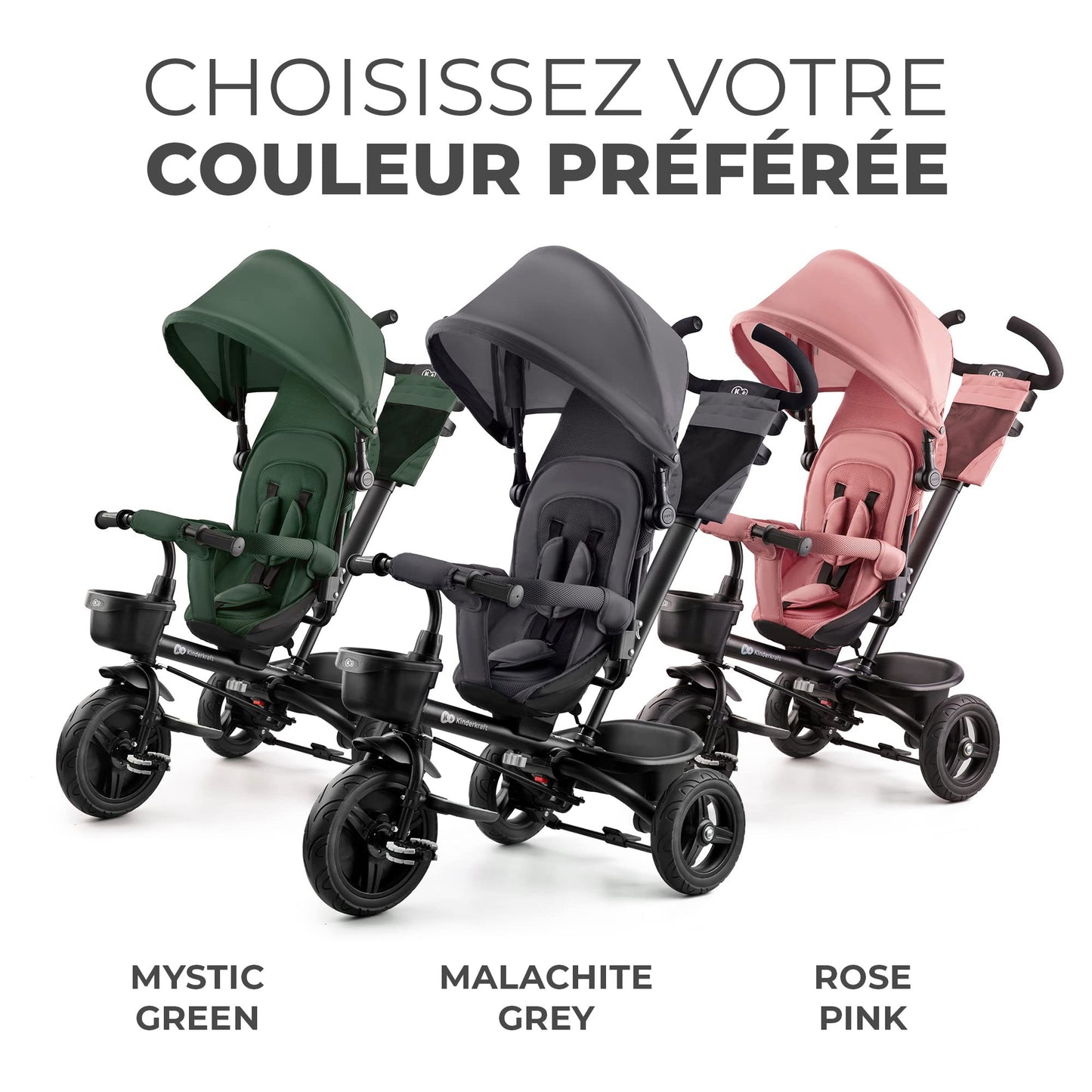 Kinderkraft AVEO Tricycle Bébé Évolutif, Draisienne Évolutif, Trike Bebe, Velo Poussette Bebe Évolutif, Velo Enfant 5 Ans, De 9 Mois, Pliable, Facile À Plier, Accessoires Pratiques, Gris