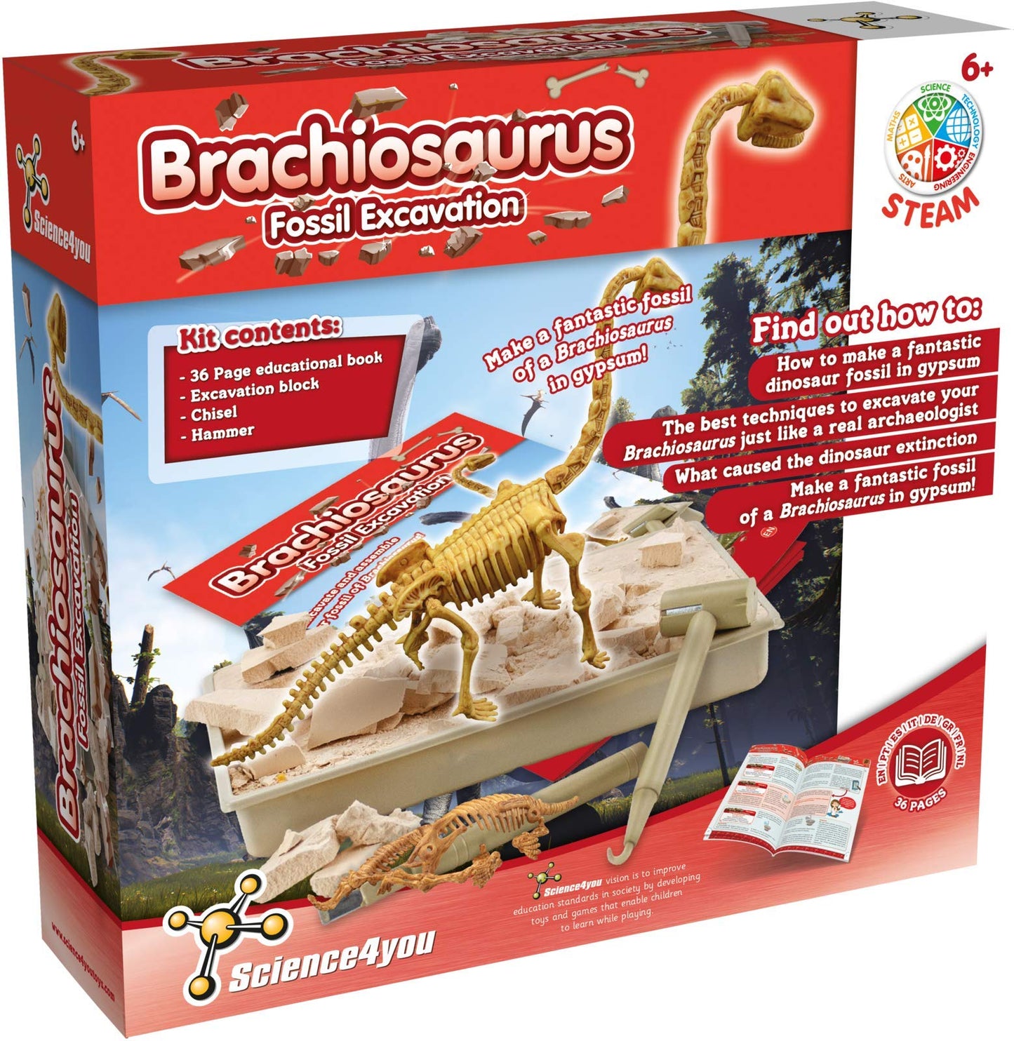 Science4you - Brachiosaurus, Kit de Fouille pour Enfant +6 Ans - Excaver et Assembler 11 Fossiles de Dinosaure avec ce Jouet de Paléontologie et Archeologie pour Enfants, Jeux Scientifique 6-10 Ans