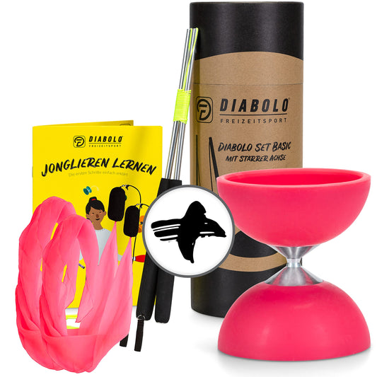 Diabolo Freizeitsport Set de Jonglage pour Débutants avec Diabolo Basic (Rose) et Paire de Poi Lumineux UV (Rose)- Guide inclu (ENG/DE) - Idéal pour Cadeau