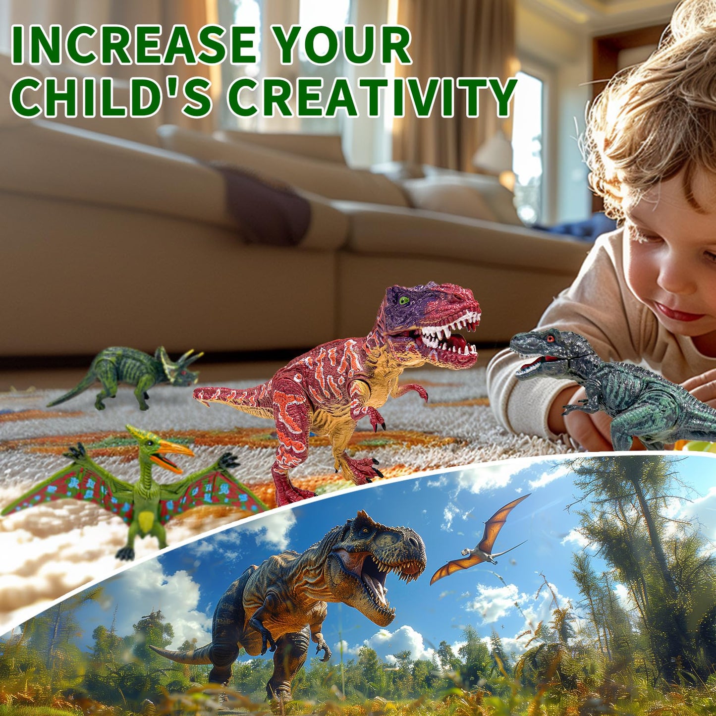 GizmoVine Dinosaure Jouet,Figurine Dinosaure, Ensemble de 20 Figurine Dinosaure Enfant,lot Dinosaure sont colorés à la Main,dinausaire Jouet Incluant 25cm T. Rex, Triceratops, Velociraptor……
