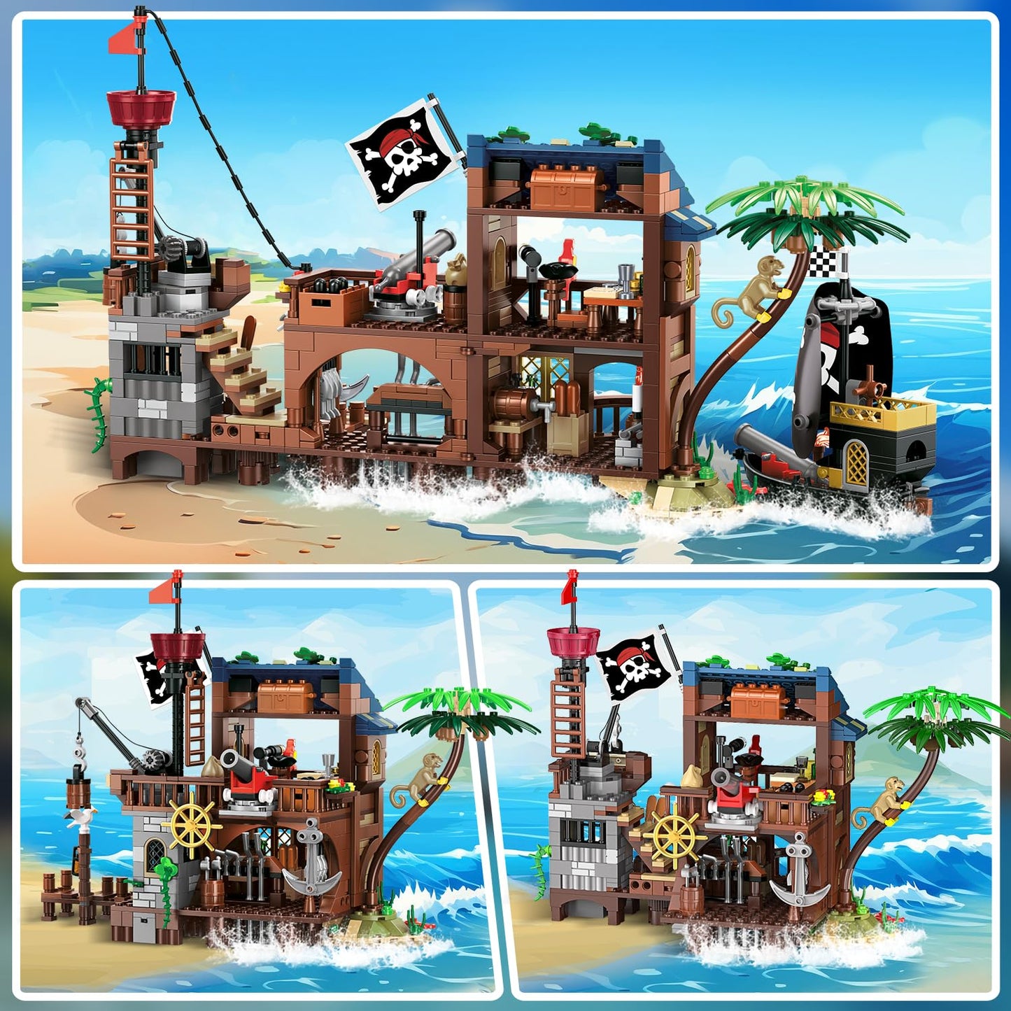 HOGOKIDS Pirate Bateau Maison Construction Ensemble avec LED lumière – 781 PCS Médiéval Pirate Quai Construction STEM D'architecture Briques Kit pour Enfants Garçons Filles Agés 6-12+