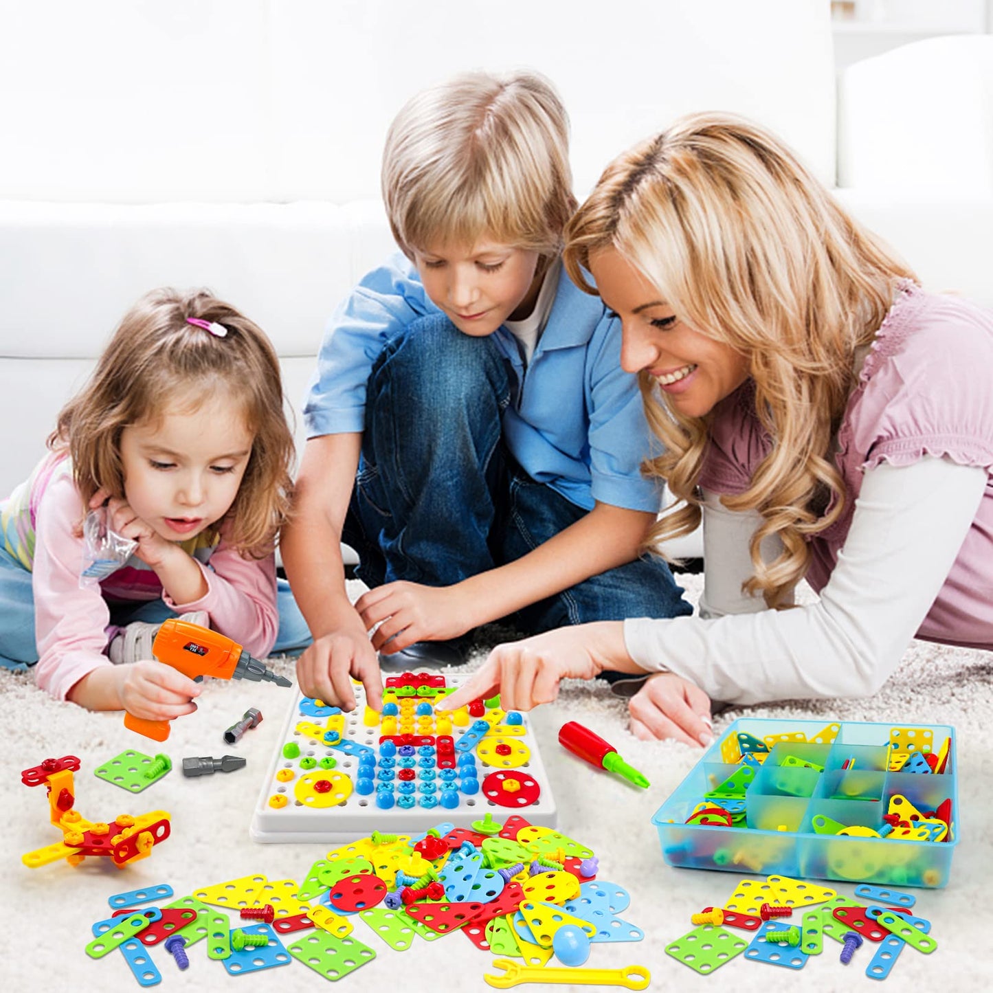 Jouet Enfant 3 Ans Jeux Enfant Puzzle 3D Etabli Enfant Jeux Educatif Jeux de Société Cadeau Fille 3 4 5 Ans avec Perceuse Électronique Jeu Montessori Jouet Enfant 3 4 5 6 Ans Fille Garcon-223 Pcs