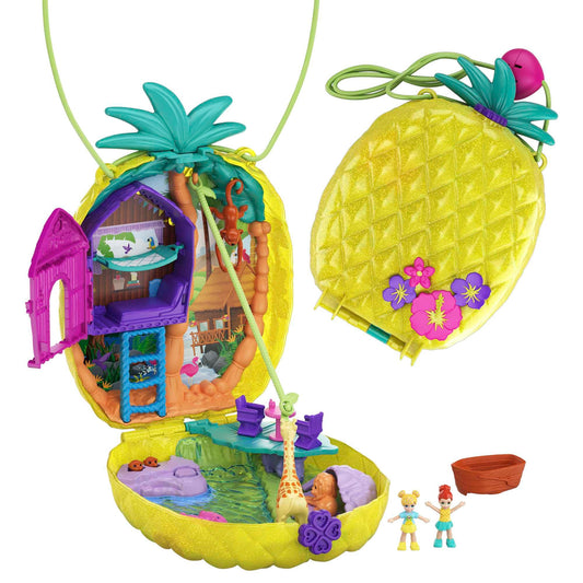 Polly Pocket Coffret Sac à Surprises Ananas avec Mini-Figurines Polly et Lila, Accessoires et Autocollants, Jouet Enfant, édition 2020, GKJ64