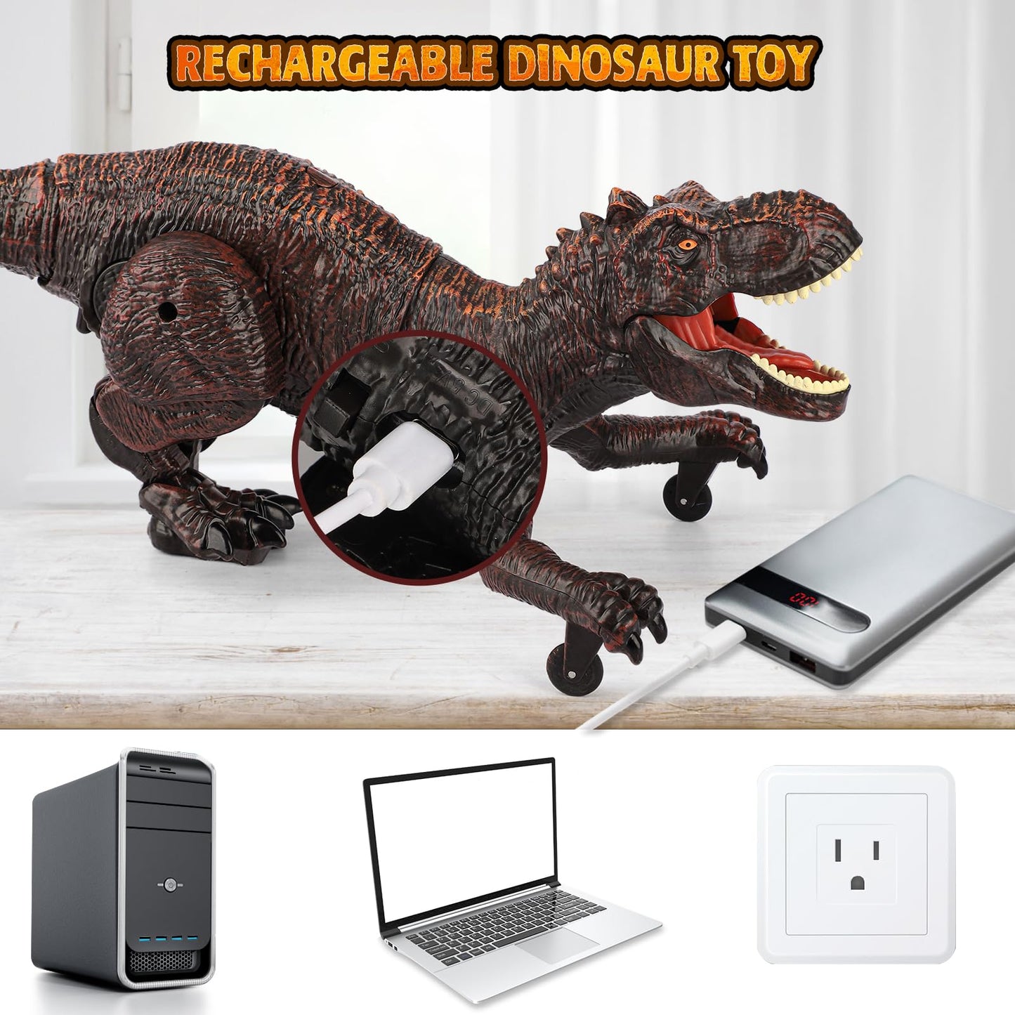 Dinosaure Jouet Enfant, 2.4GHz Dinosaures Telecommandé avec Pulvérisation, Rugissement, Lumière, RC Dino Robots Interactif Rechargeable Jeu Exterieur Interieur Cadeau Garçons Filles 5 6 7 8 9 10 Ans