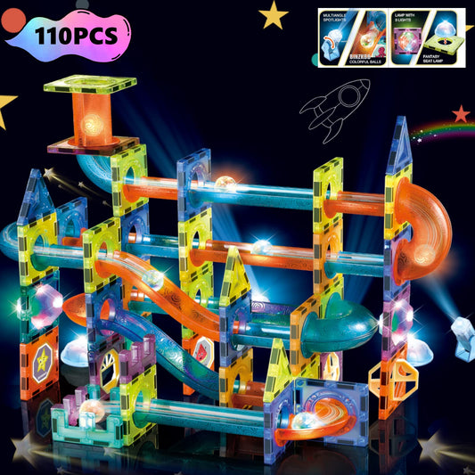 BINZKBB Blocs de Construction Magnétiques Enfants Jouet - 110 pièces 3D Jeux de Construction Éducatifs Aimanté Enfants Lumineux - Cadeaux de Créatif pour Enfants,Garçons et Filles de 3 4 5 6 7 8 Ans+
