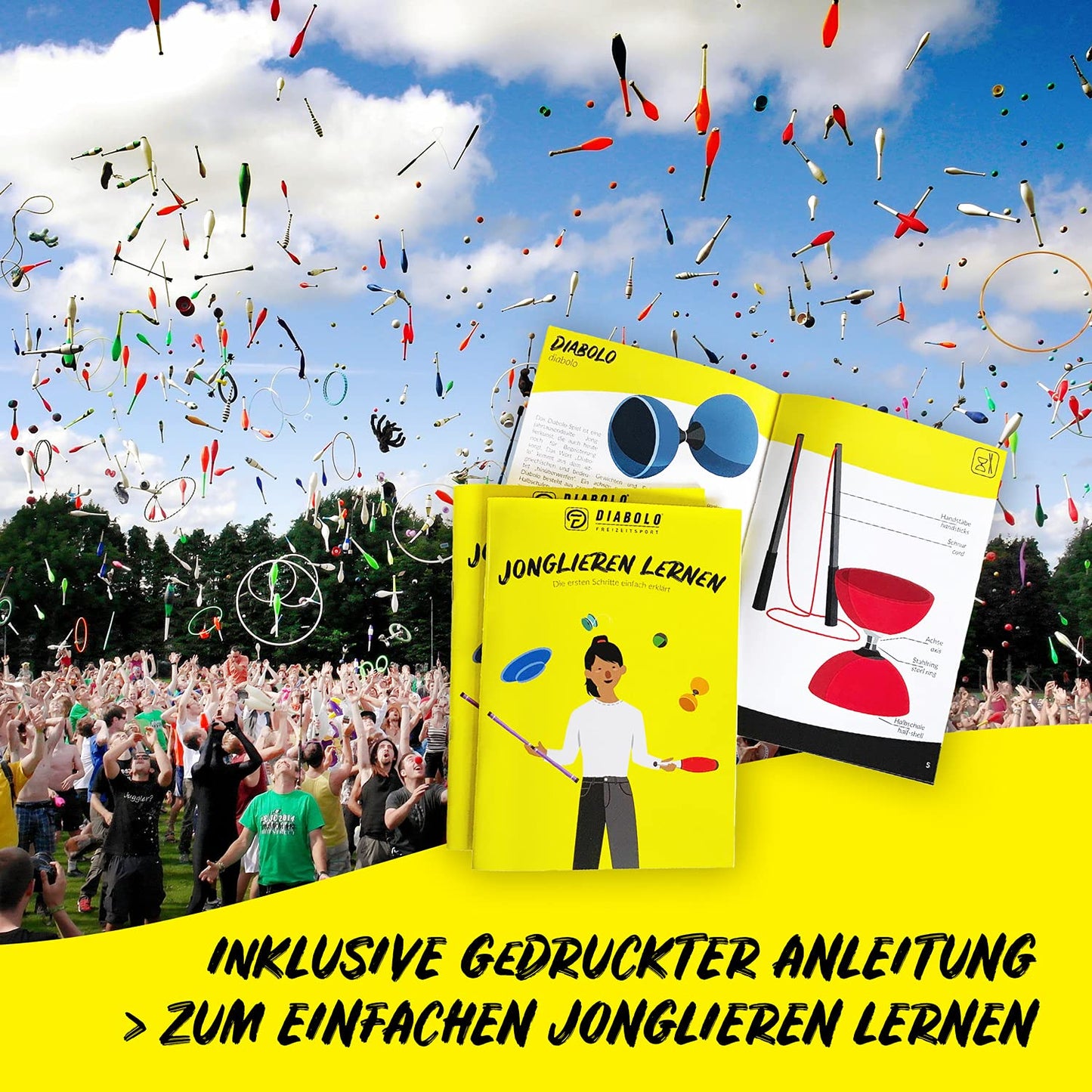 Diabolo Freizeitsport - Set de Jonglage pour Enfants et Adultes - Massues de Jonglage, Chiffons, Assiette, Balles de Jonglage et Baguette - Guide et Sac de Transport Inclus