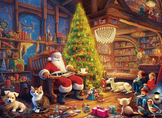 Puzzle de Noël pour Adultes 500 pièces Père Noël-Enfants Animaux de Compagnie 52 x 38 cm Puzzles de Noël pour Adultes 500 pièces Puzzles de Noël pour Adulte