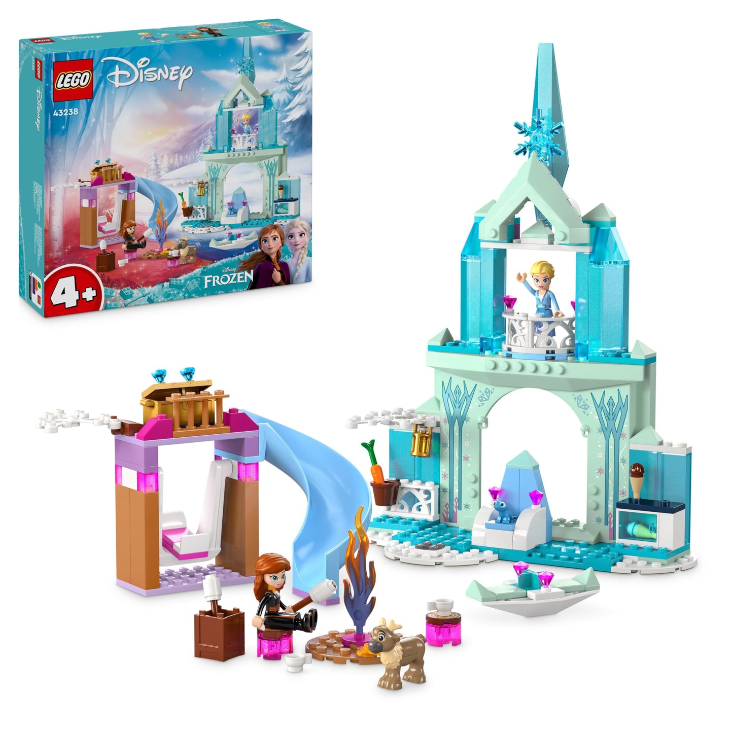 Lego Disney Princess Le Château de Glace d’Elsa - Jouet de Princesse La Reine des Neiges - 2 Figurines Animales et Mini-Poupées Elsa et Anna - Idée Cadeau pour Filles et Garçons Dès 4 Ans 43238
