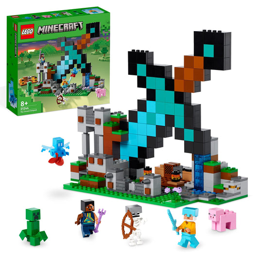 LEGO Minecraft L’Avant-Poste de l’Épée - Jouet de Construction avec Figurines Creeper, Guerrier Gardien et Squelette - Idée Cadeau d'anniversaire Enfants 8 Ans 21244