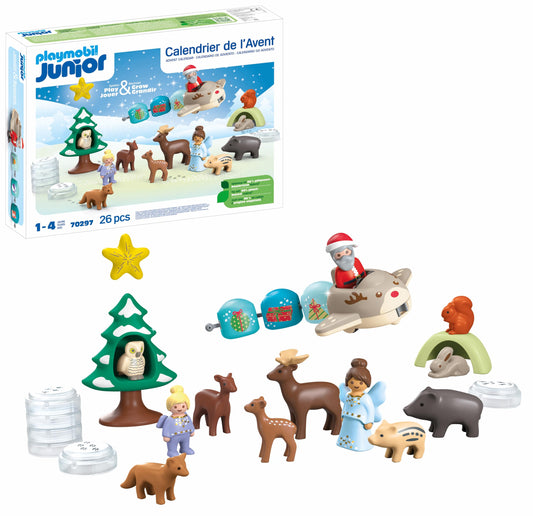 Playmobil 70297 Junior : Calendrier de l'Avent Junior Père Noël et Animaux de la forêt - avec 24 Portes excitantes - Jouet fabriqué à partir de matière d'origine végétale - Dès 12 Mois