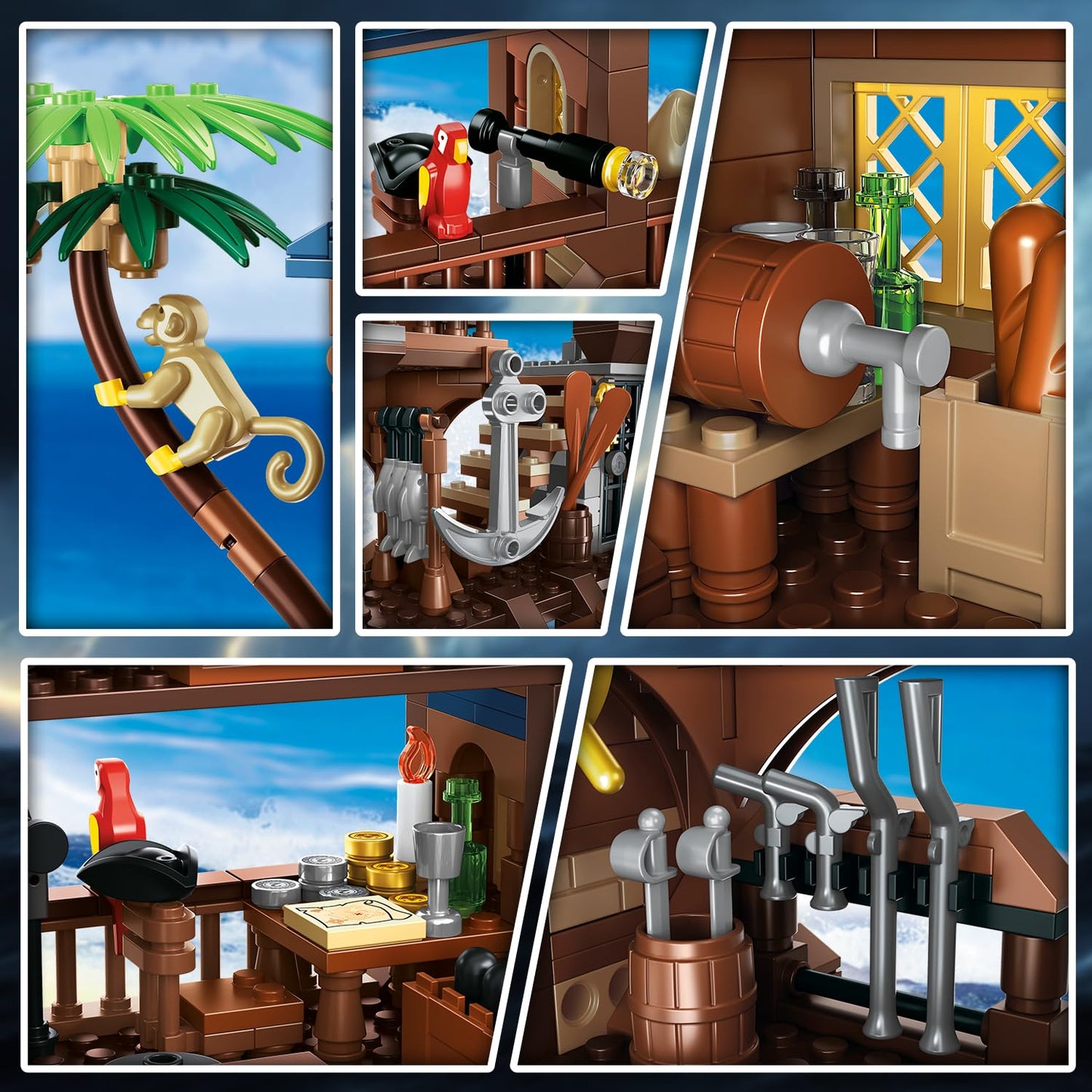 HOGOKIDS Pirate Bateau Maison Construction Ensemble avec LED lumière – 781 PCS Médiéval Pirate Quai Construction STEM D'architecture Briques Kit pour Enfants Garçons Filles Agés 6-12+