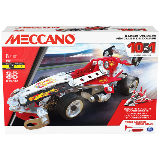 MECCANO - 10 Modèles De Véhicules De Course A Construire - Jeu de Construction Avec 2 Outils - 6060104 - Jouet Enfant 8 Ans et +