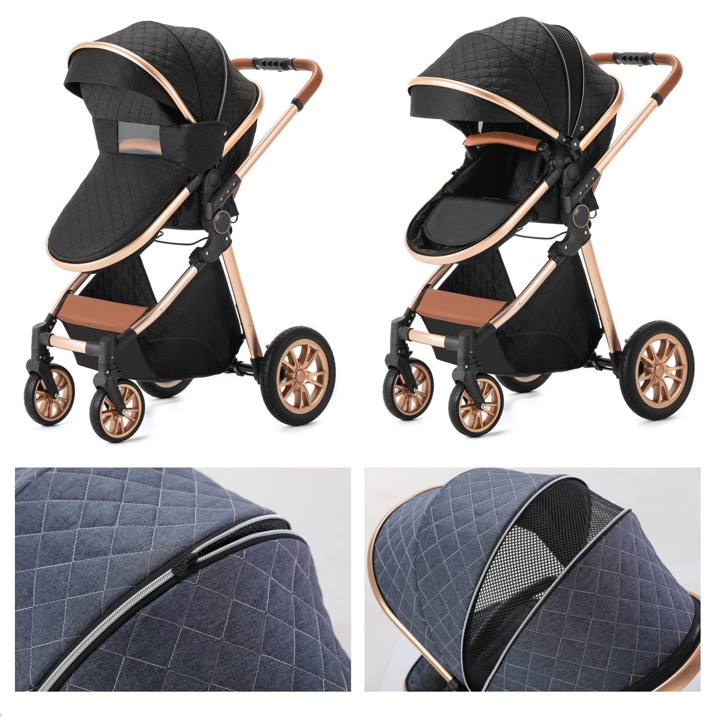 Poussette 3 en 1, Poussettes Citadines Avec Siège Auto, Poussette - Cadre en Aluminium