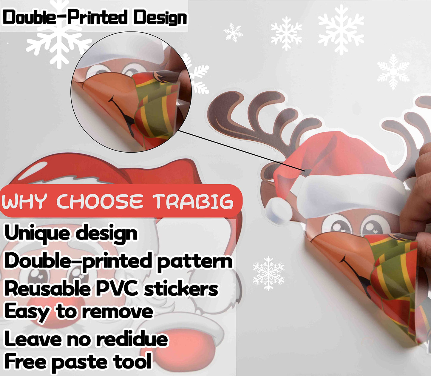 TRABIG 152PCS Noel Autocollants Noël Stickers Fenetre Père Noël Wapiti Flocon de Neige, Noël Décoration DIY Autocollant Fenetre PVC Statique Motif à Double Impression, Deco Noel pour Fenetre