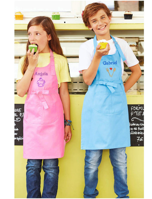 Tablier enfant personnalisé avec son prénom brodé, 100% coton, TOP QUALITE, 7 coloris, 16 motifs, cuisine top chef, cadeau personnalisé, fille garçon, déguisement, anniversaire, noel