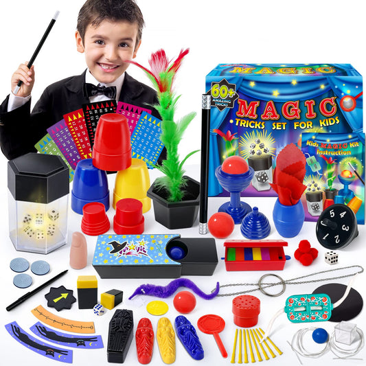 Heyzeibo Kit de Magie - 60+ Tours de Magie Enfant, Kit Magique avec Baguette Magique et Instructions, pour Garçons, Filles, Tout-Petits, Débutants