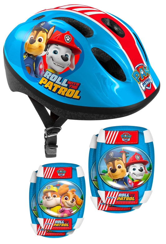 STAMP PA450507 Combo Paw Patrol (Casque + Genouillères & Coudières) Jeunesse Unisexe, Bleu-Rouge-Blanc, 50-56 cm