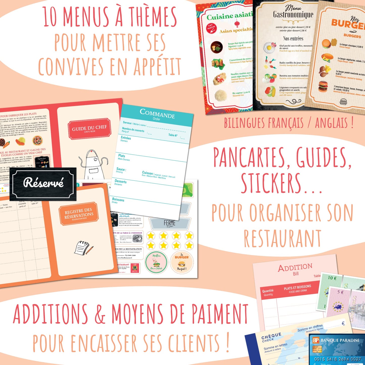 Coffret Mon Premier Restaurant - Jeu Éducatif 5 à 10 ans - Fille Garçon Métier Cuisine