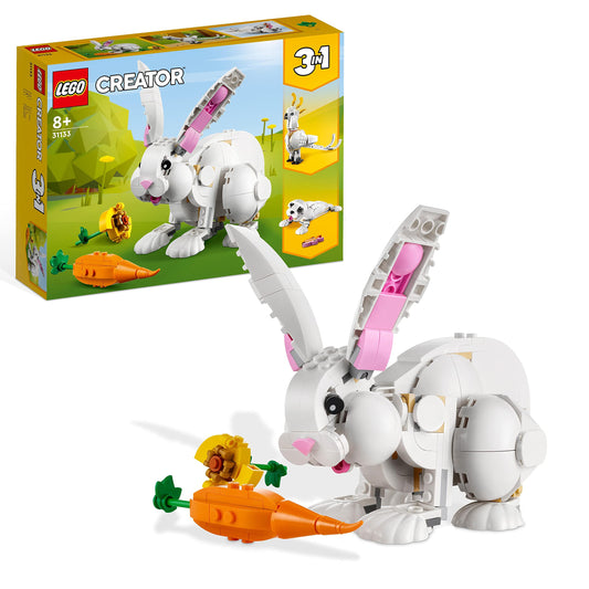 LEGO Creator 3-en-1 31133 Le Lapin Blanc, Jouet avec Animaux, Dont Figurines de Poisson, Phoque et Perroquet, Construction pour Enfants Dès 8 Ans