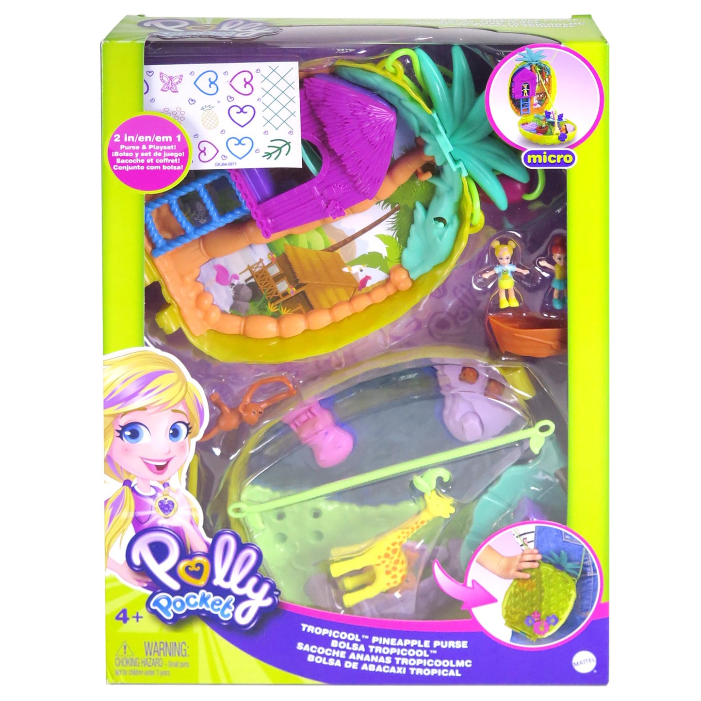 Polly Pocket Coffret Sac à Surprises Ananas avec Mini-Figurines Polly et Lila, Accessoires et Autocollants, Jouet Enfant, édition 2020, GKJ64