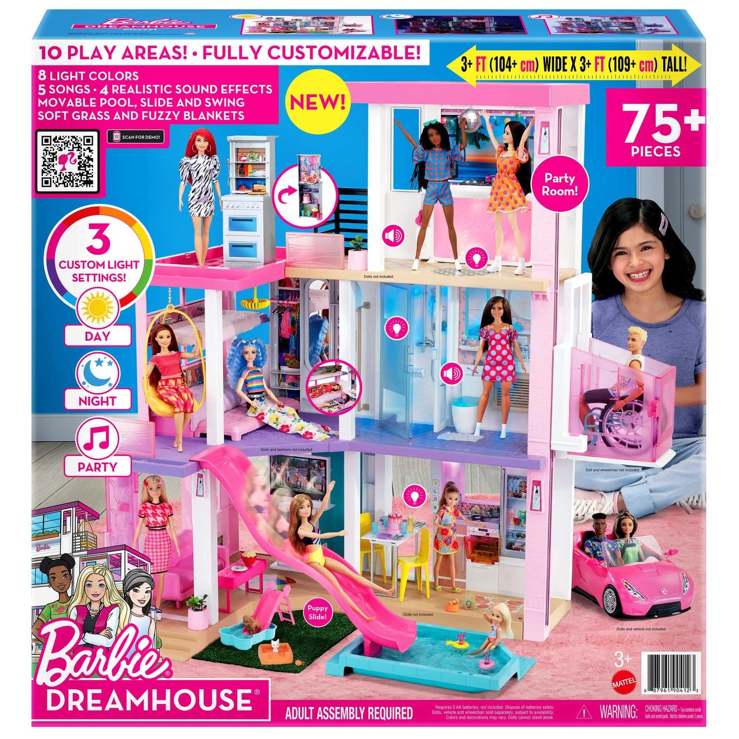 Barbie Maison de Rêve pour Poupées avec 3 Niveaux, avec Lumières Et Sons, Plus De 75 Accessoires Inclus, 109 cm De Haut, Jouet pour Enfant de 3 Ans et Plus, GRG93