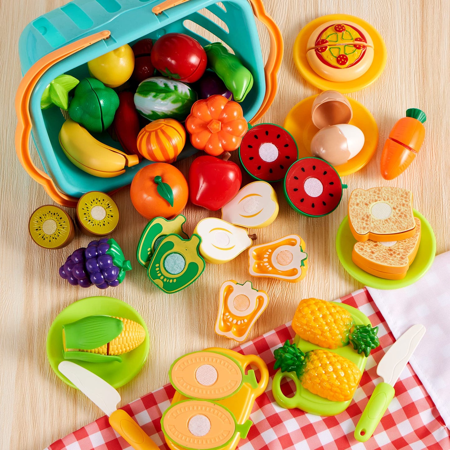 JOYIN Lot de 68 Jouets Alimentaires à découper pour la Cuisine des Tout-Petits, Faux Aliments pour la Cuisine, Comprend des Fruits et légumes en Plastique, des Cadeaux pour Tout-Petits