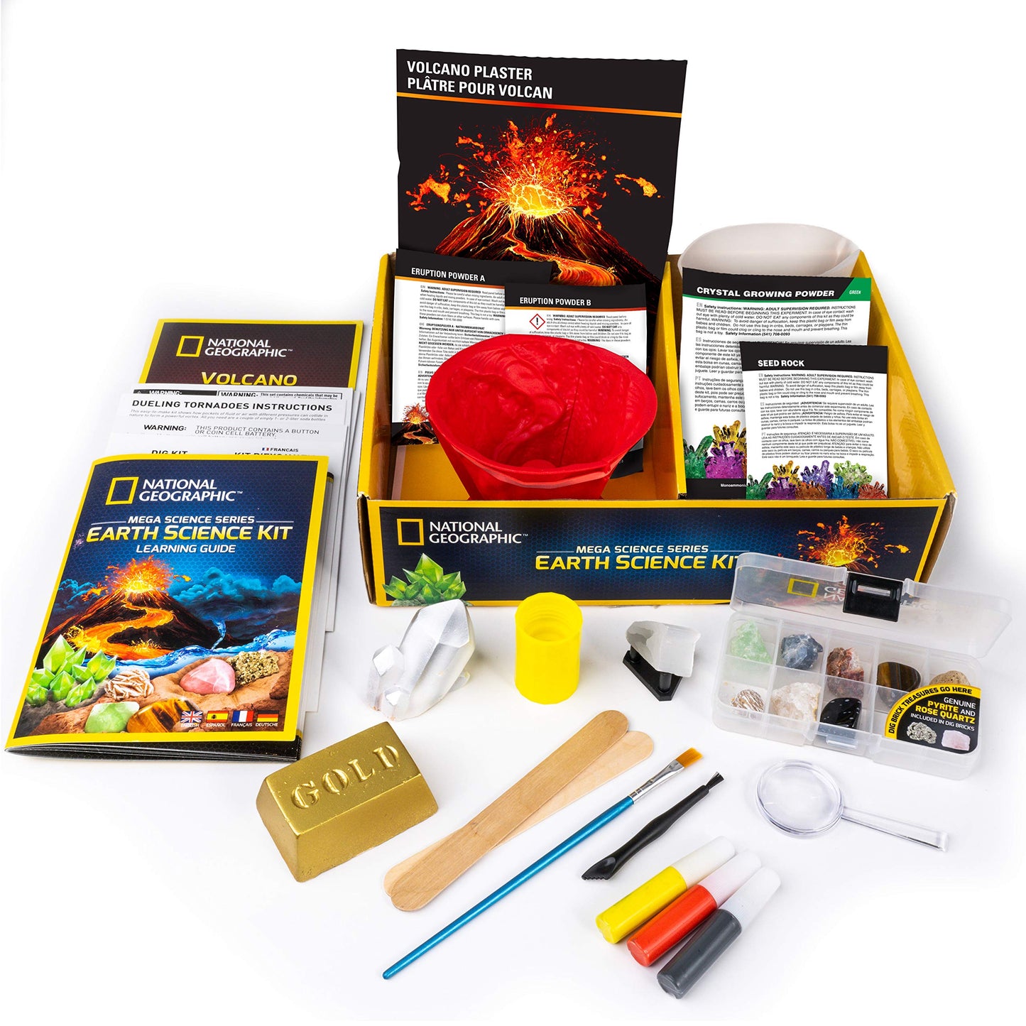 National Geographic Kit Scientifique – Plus de 15 Activités Scientifiques STEM – Culture de Cristal, Lave Volcanique, Kit de Fouille x2, 10 Spécimens Authentiques, EXCLUSIVITÉ Amazon