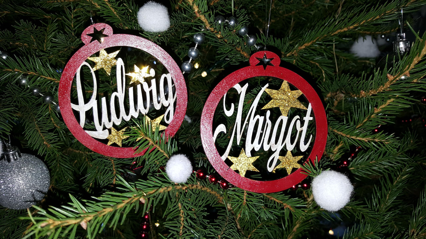 Boule de noël personnalisée prénom au choix en bois cadeau unique, décoration sapin