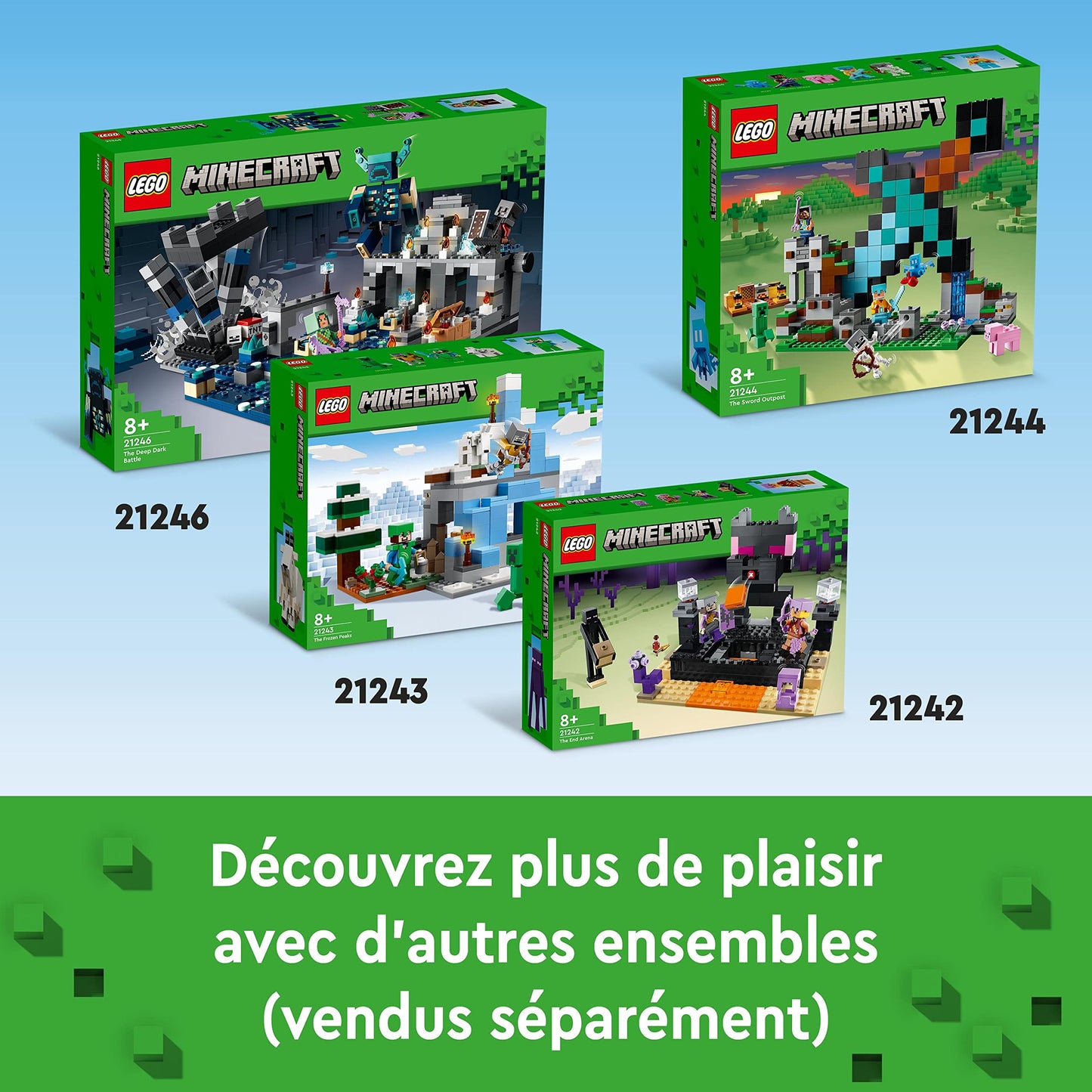 LEGO Minecraft L’Avant-Poste de l’Épée - Jouet de Construction avec Figurines Creeper, Guerrier Gardien et Squelette - Idée Cadeau d'anniversaire Enfants 8 Ans 21244
