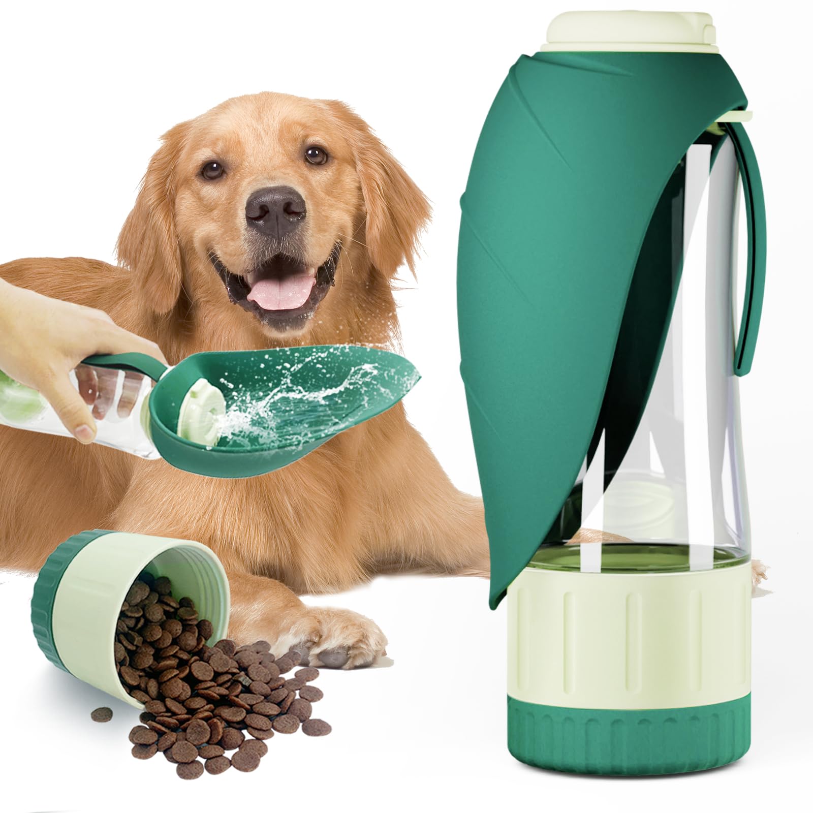  Gourde pour Chien - Anti-Fuite - Grande Taille - 600 ML + Distributeur de Nourriture 